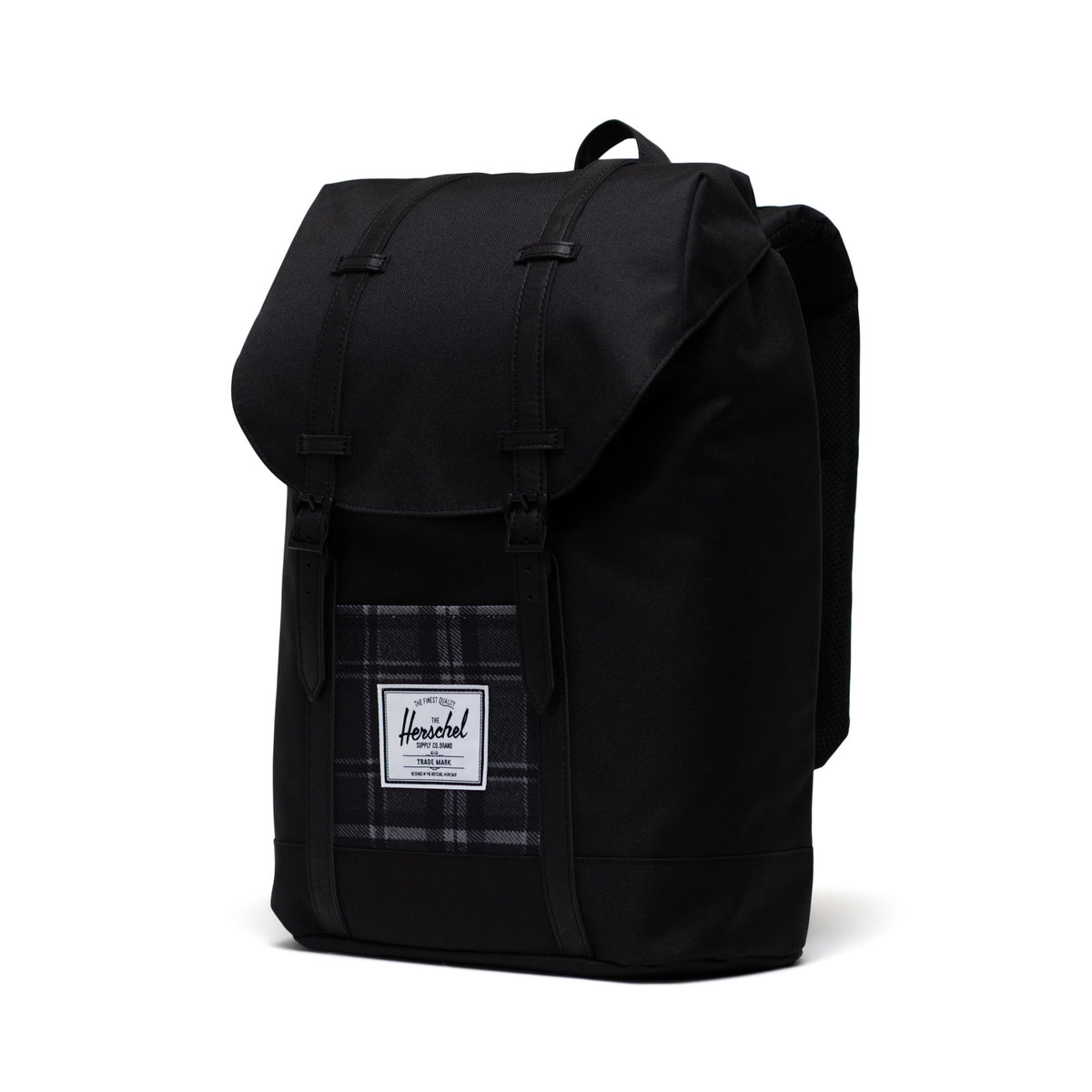 Herschel Retreat Backpack - Black/Grayscale Plaid – thebackpackstore.co.uk