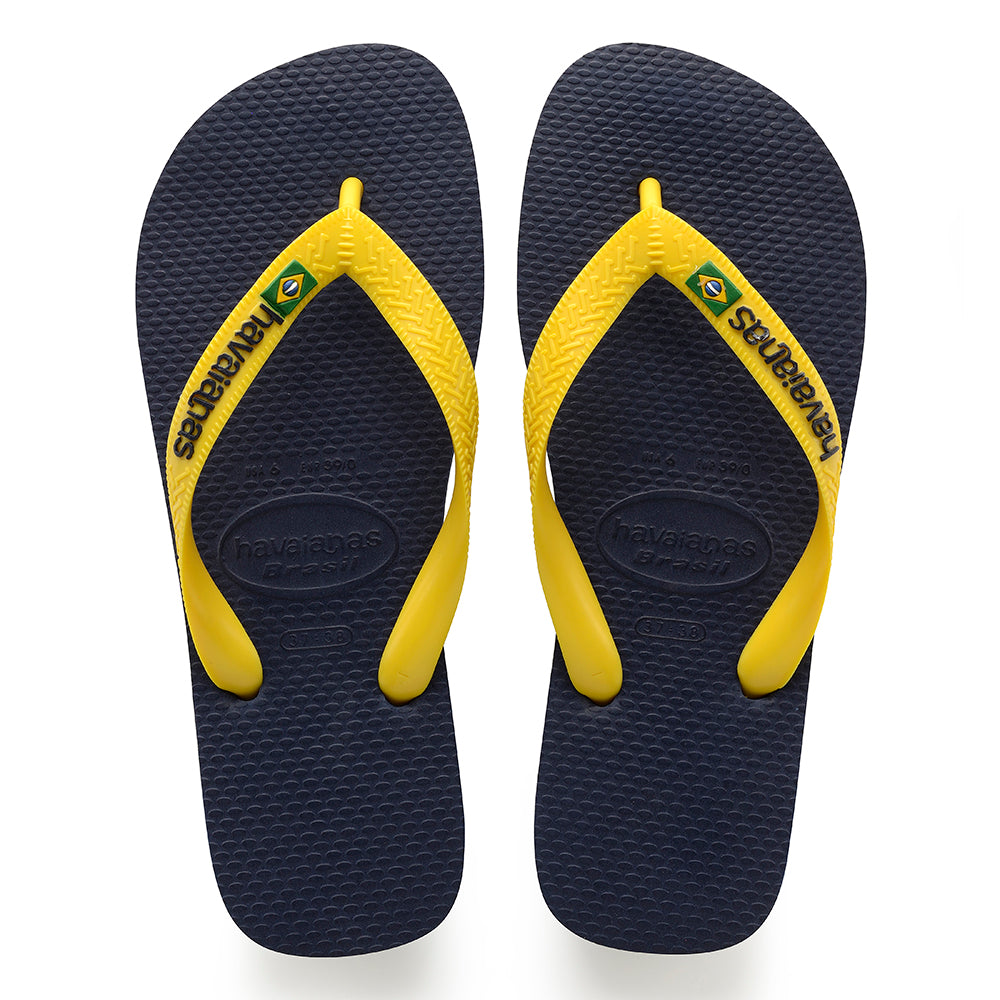 Havaianas Brasil Logo Mens Flip Flops - Navy Citrus Yellow