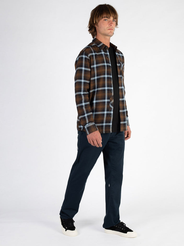 Volcom Caden Plaid Long Sleeve Flannel Shirt - Wren Brown