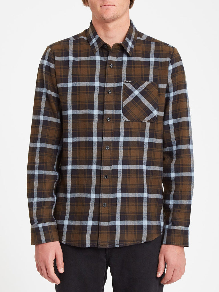 Volcom Caden Plaid Long Sleeve Flannel Shirt - Wren Brown